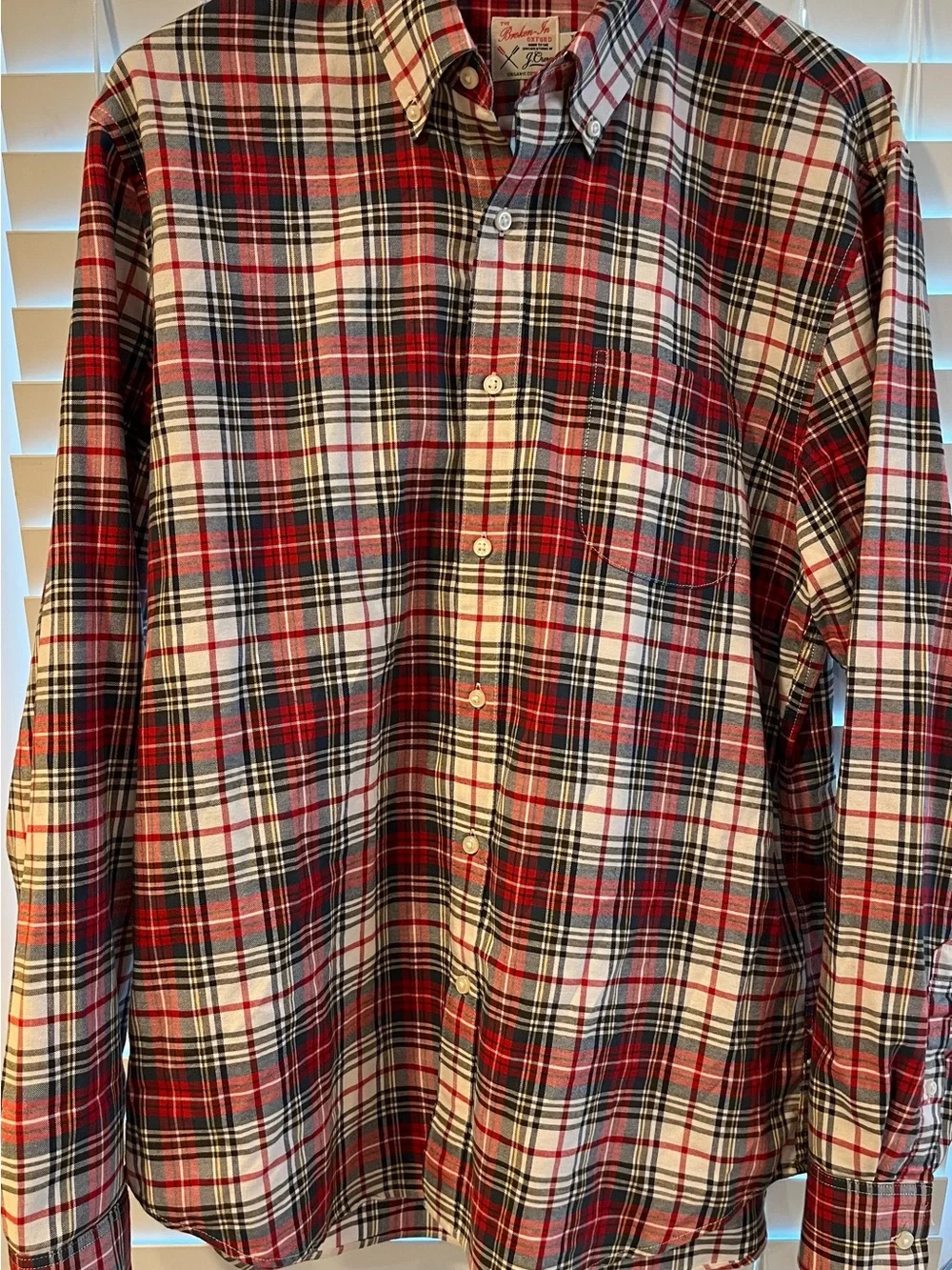 J. Crew the Broken-In Oxford Red White and Black Plaid Button-Down Shirt